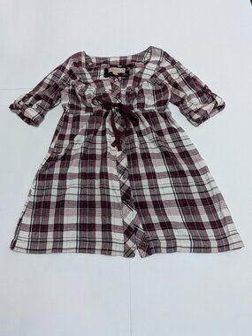 Decree Babydoll-Style Top Empire Waist Front Tie Plaid White & Purple XL